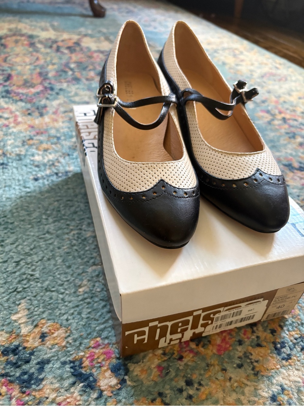 chelsea crew Two-Tone Mary Jane Flats in Black and Cream